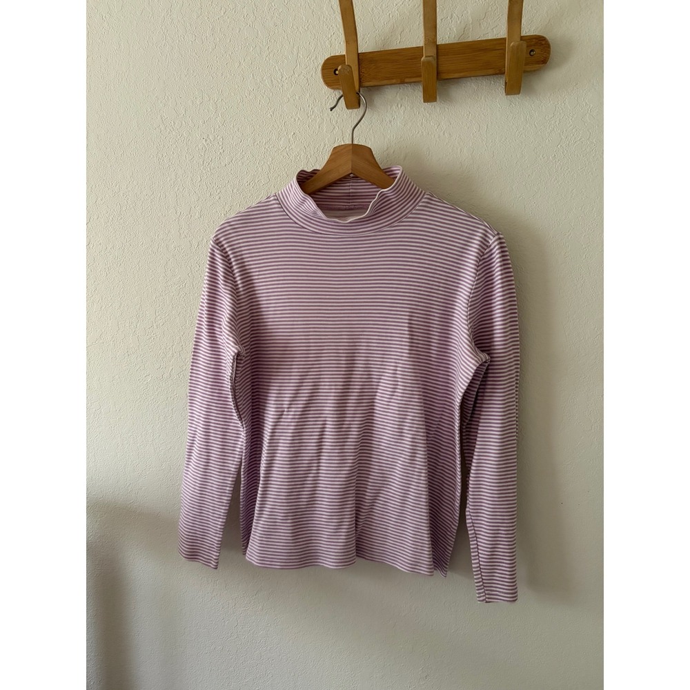 Croft & Barrow Women's M Lavender White Striped Mock Neck Long Sleeve Shirt